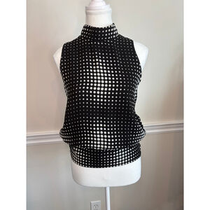 Holt Renfrew Studio Womens 7 100% Silk Black White Polka Dot Sleeveless Blouse